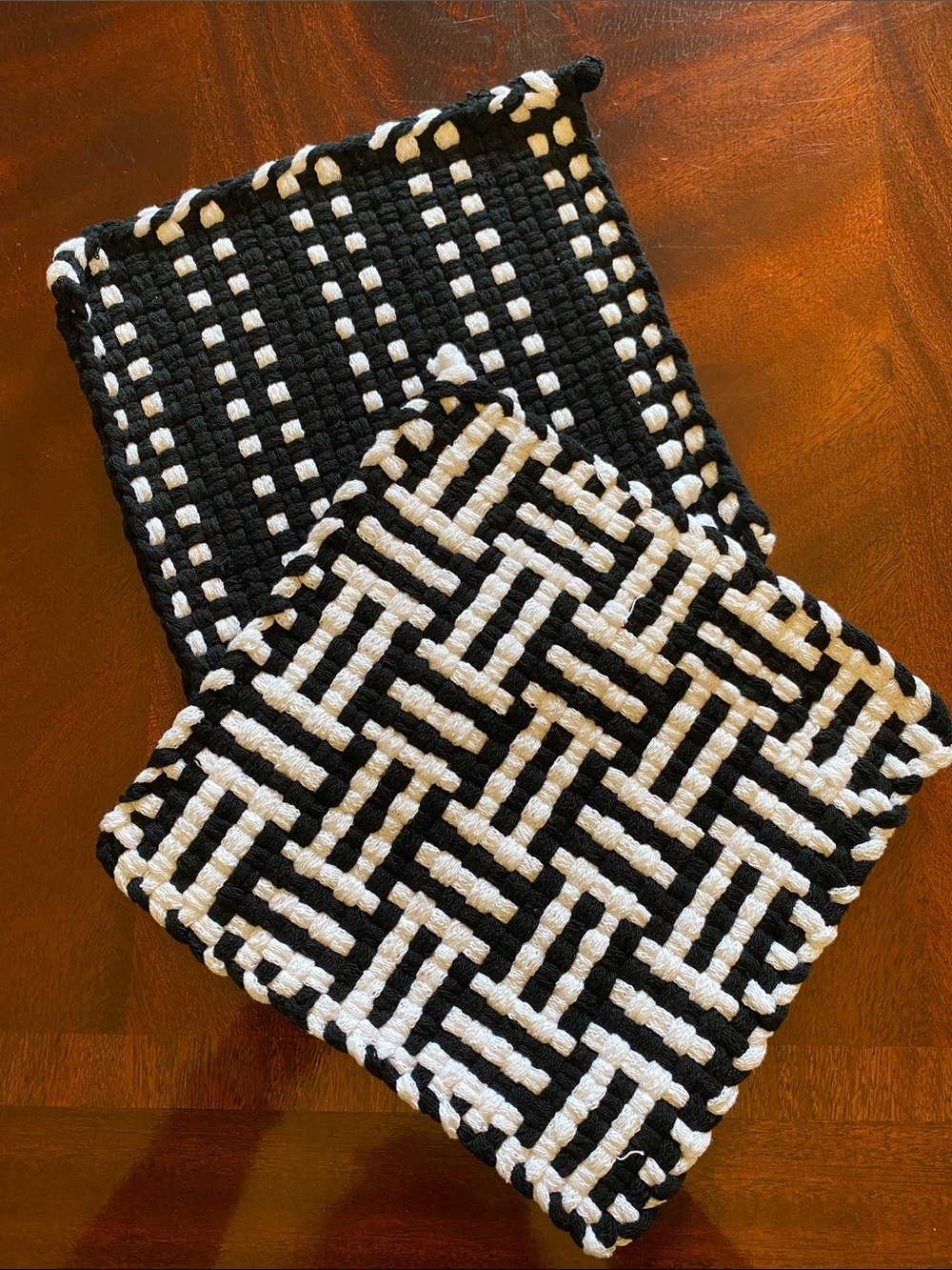 Handmade 100% Cotton Black & White Woven Kitchen Potholder Set